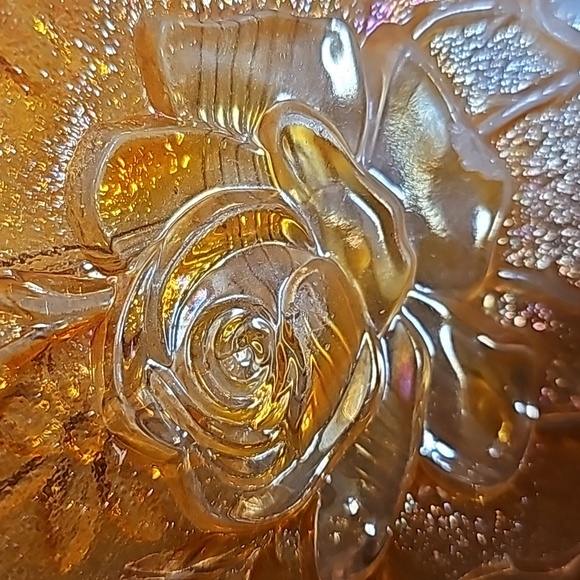 Imperial Carnival Glass Roses Relief Orange 9 Inch Bowl - Picture 9 of 9